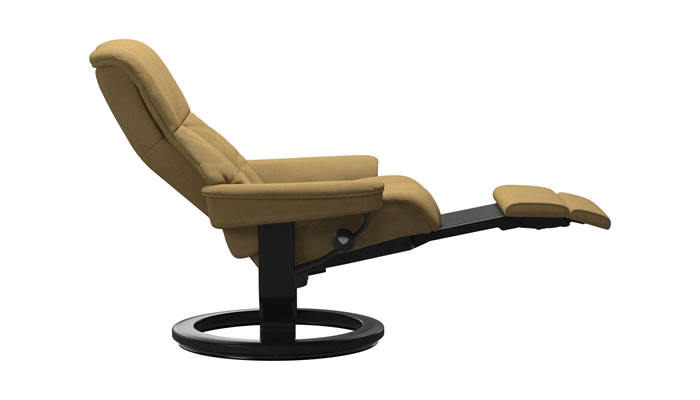 Stressless Mayfair Recliner with Power Leg and Bac in Yoredale Mustard Fabric